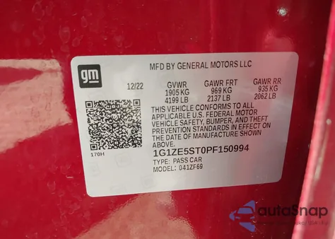 2023 Chevrolet Malibu Fwd 2Lt z USA, uszkodzony, nr VIN 1G1ZE5ST0PF150994